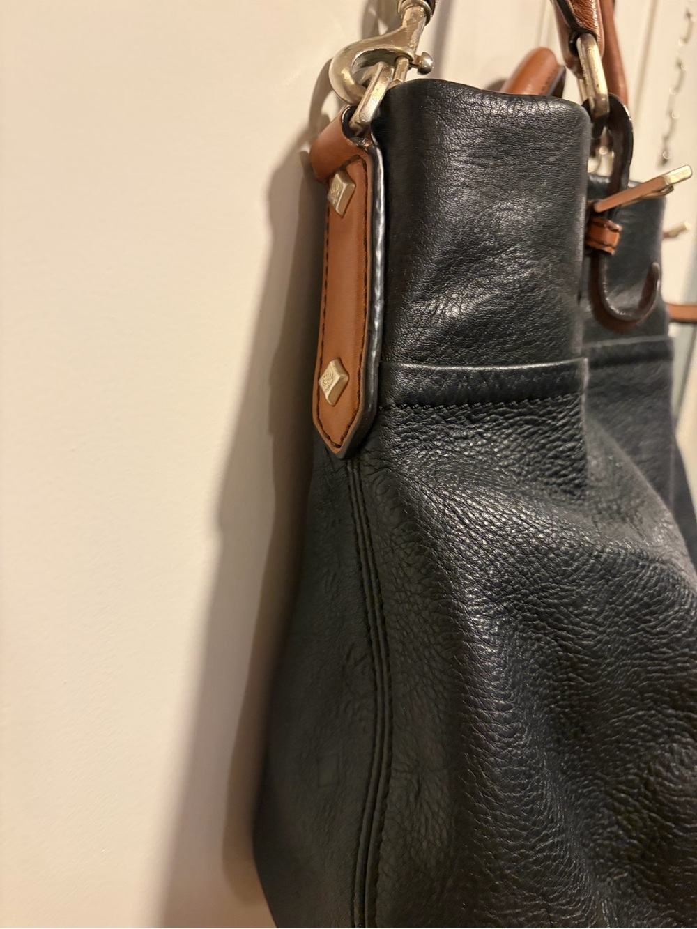 MCM Black Leather Tote with Brown Handles and Strap - Picture 11 of 17